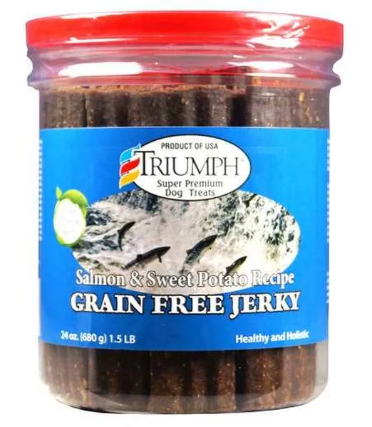 6/24 oz. Triumph Grain Free Salmon/Sw Potato Jerky (Canister) - Health/First Aid